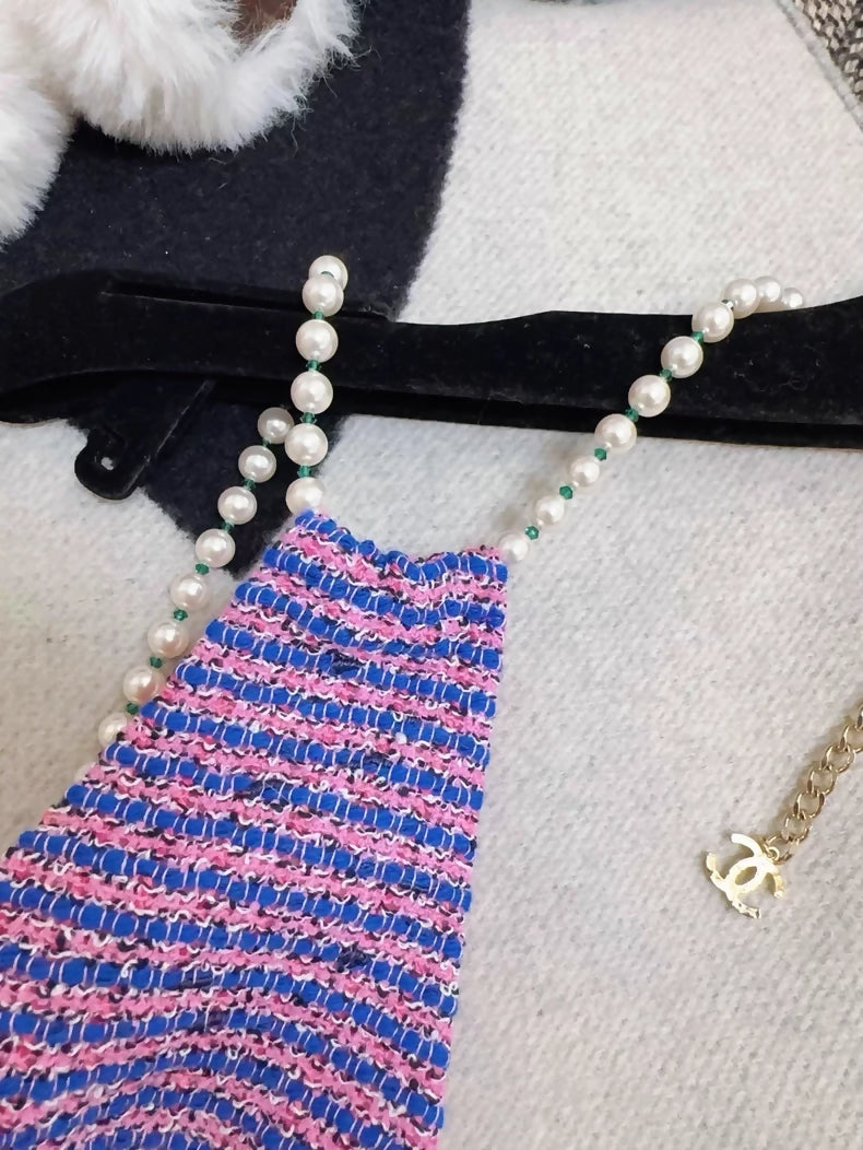 Chanel 23P purple tweed pearl dress