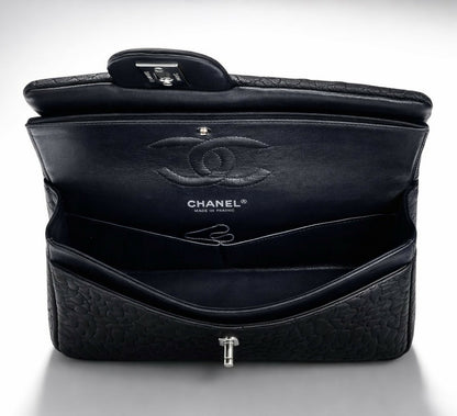 Chanel Medium Double Flap Black Camellia Lambskin Classic Timeless Bag SHW