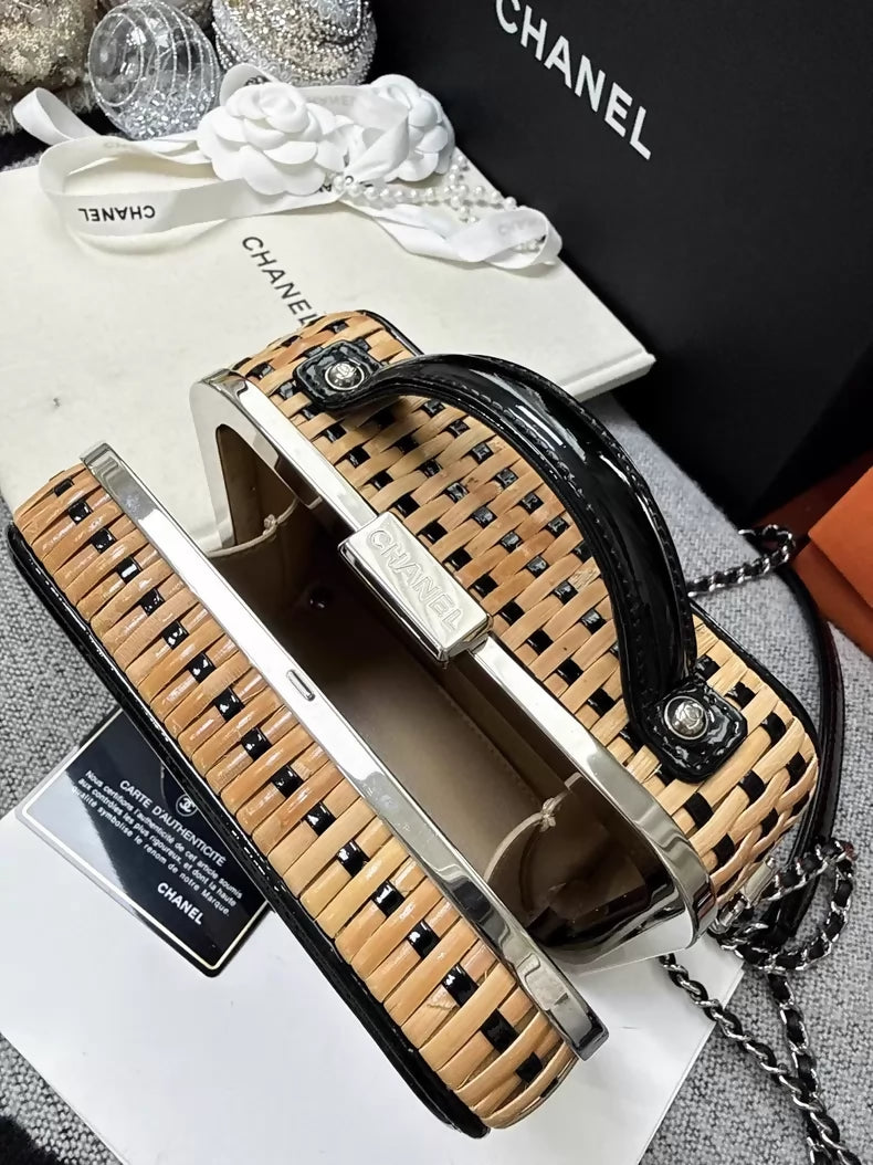 Chanel 19S Vanity classic double C logo bamboo and rattan woven limited edition bag