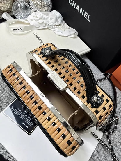Chanel 19S Vanity classic double C logo bamboo and rattan woven limited edition bag