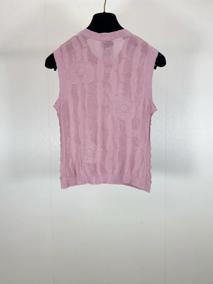 Chanel pink camellia lace vest