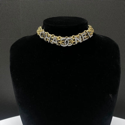 Chanel 21A rhinestone letter chain necklace