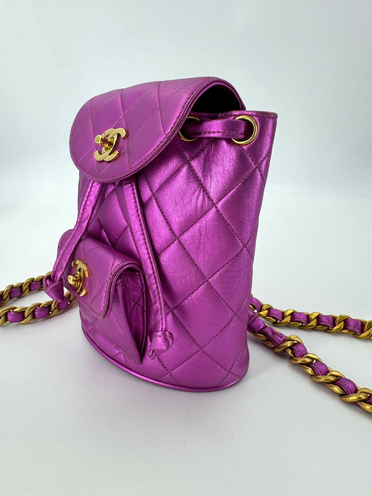 Chanel Vintage 94-96 Lambskin Leather Pink Quilted CC Hardware Mini Duma Backpack