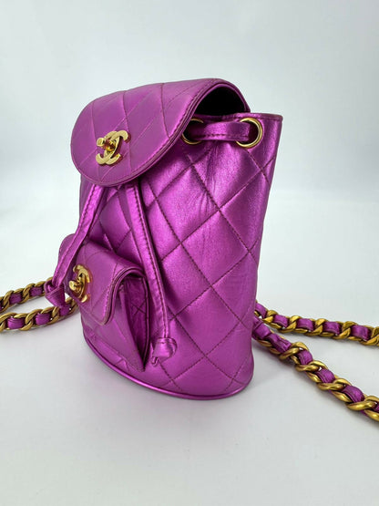 Chanel Vintage 94-96 Lambskin Leather Pink Quilted CC Hardware Mini Duma Backpack