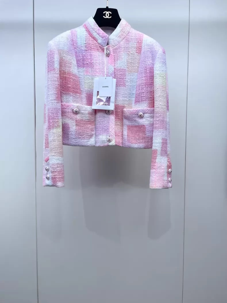 Chanel 23S pink Tweed Collar Jacket