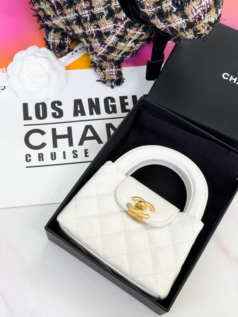 Chanel white quilted mini Kelly handbag with gold hardware crossbody bag