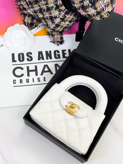 Chanel white quilted mini Kelly handbag with gold hardware crossbody bag