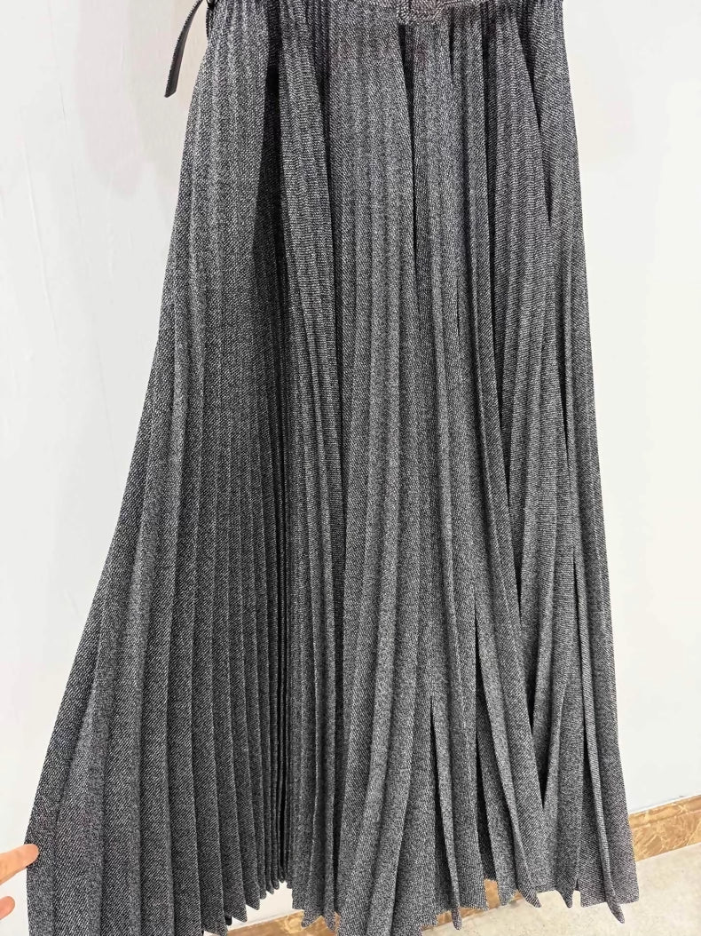Dior 24 Early Spring Grey Pleated Elegant Full Skirt Dress