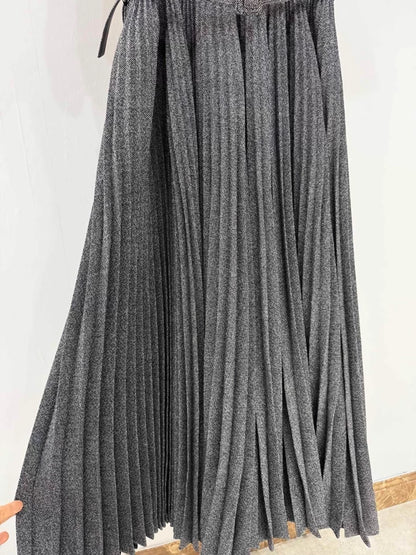 Dior 24 Early Spring Grey Pleated Elegant Full Skirt Dress