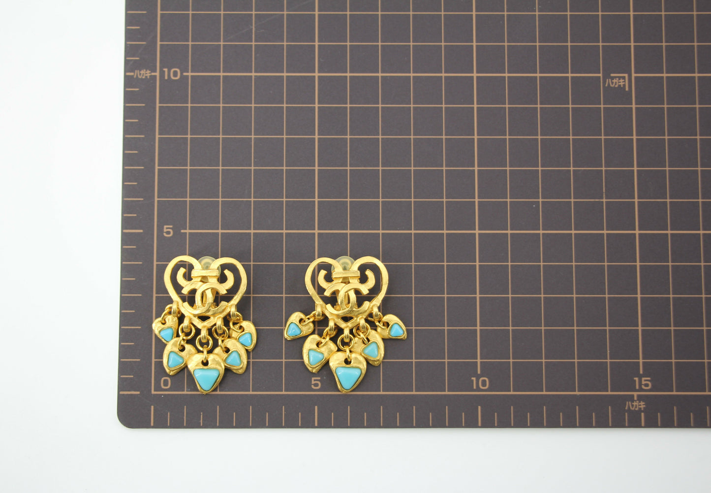 Chanel Vintage 95P Turquoise & Gold Plated Heart Dangle Earrings