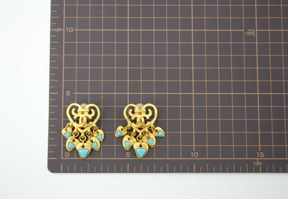 Chanel Vintage 95P Turquoise & Gold Plated Heart Dangle Earrings