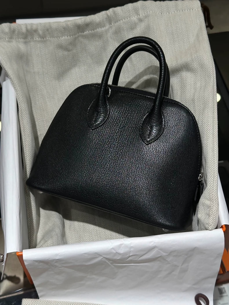 Hermes mini bolide black goat leather palladium hardware