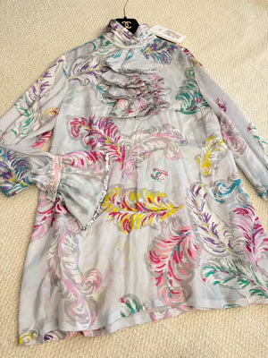 Chanel 25S Colorful Feather Silk Sequined Rhinestone Button top