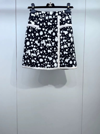 Chanel 2015 black and white polka dots skirt
