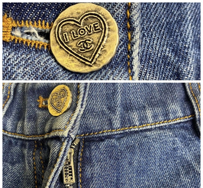 Chanel 19P Sand By The Sea Wide Leg Blue Jeans FR 36