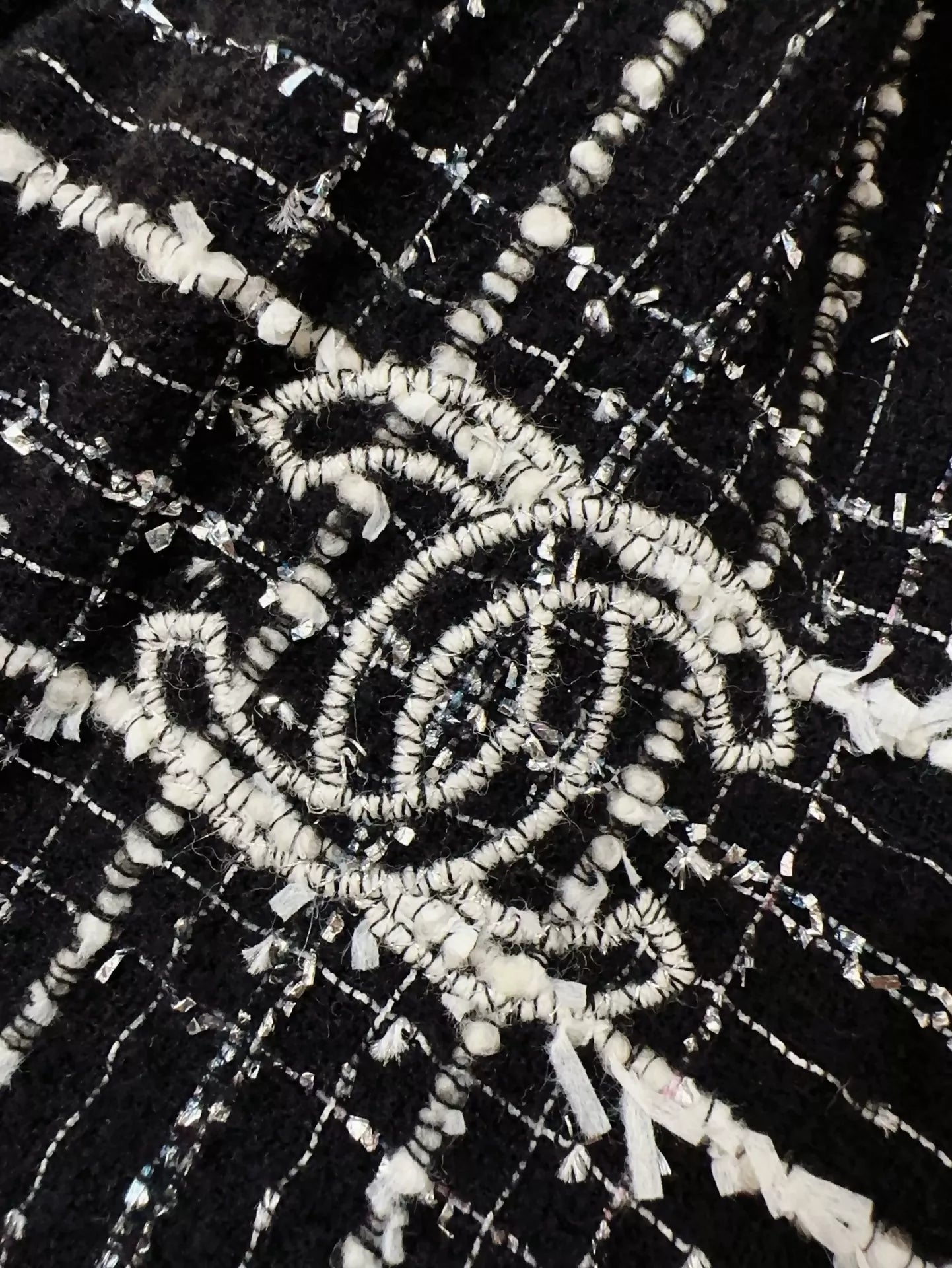 Chanel 23B black and white check tweed  scarf