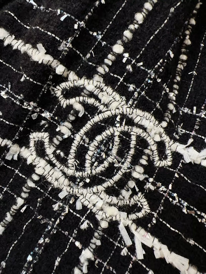 Chanel 23B black and white check tweed  scarf