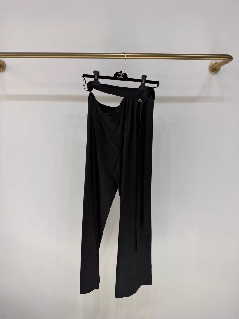 Chanel Black Crop Silk Wide-Leg Pants