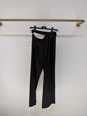 Chanel Black Crop Silk Wide-Leg Pants