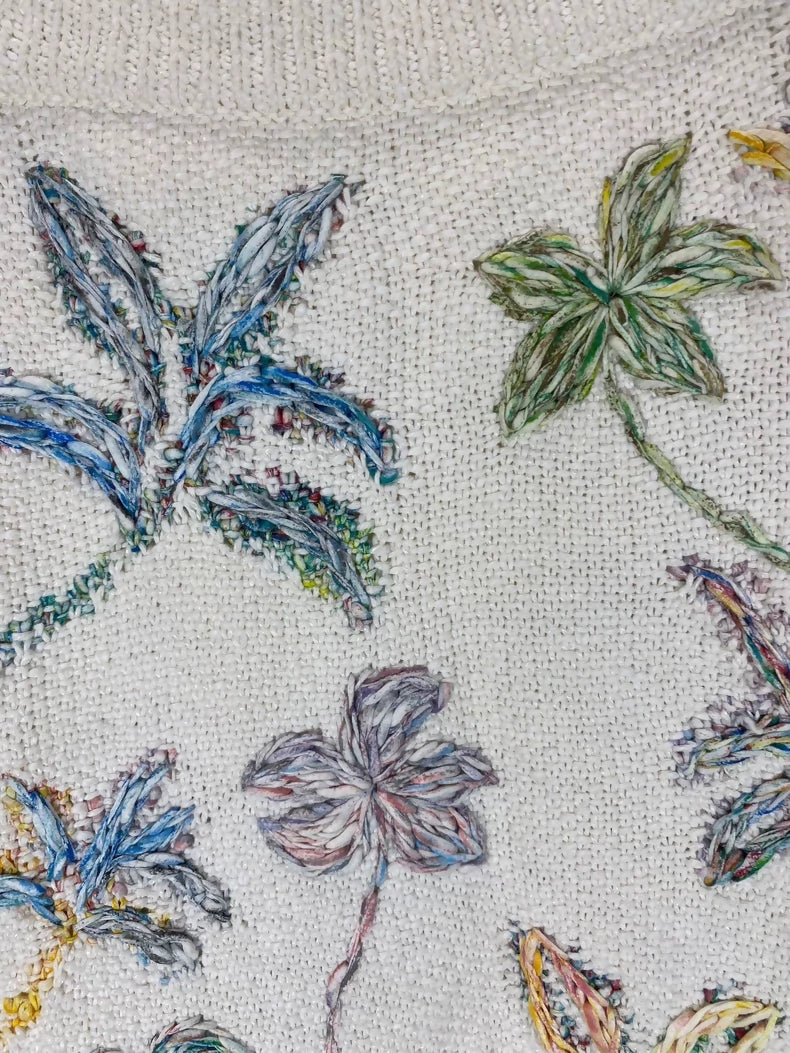 Chanel white Heavy Embroidery Floral Skirt