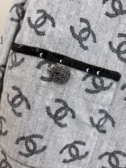 Chanel 22S Grey Double C Print Denim Jacket