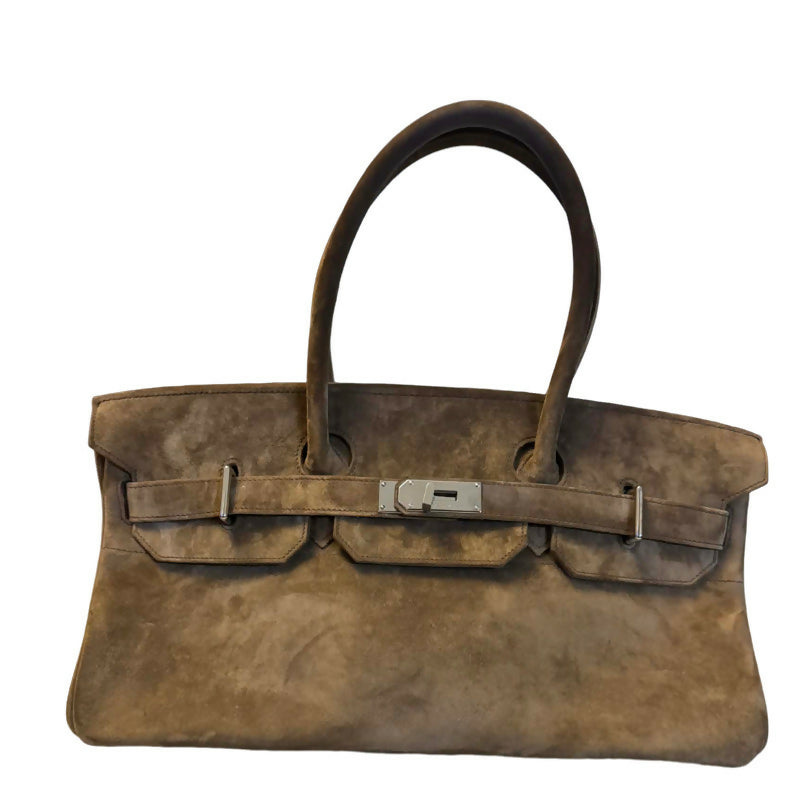 Hermes Birkin Shoulder Doblis Suede Brown Leather Palladium hardware