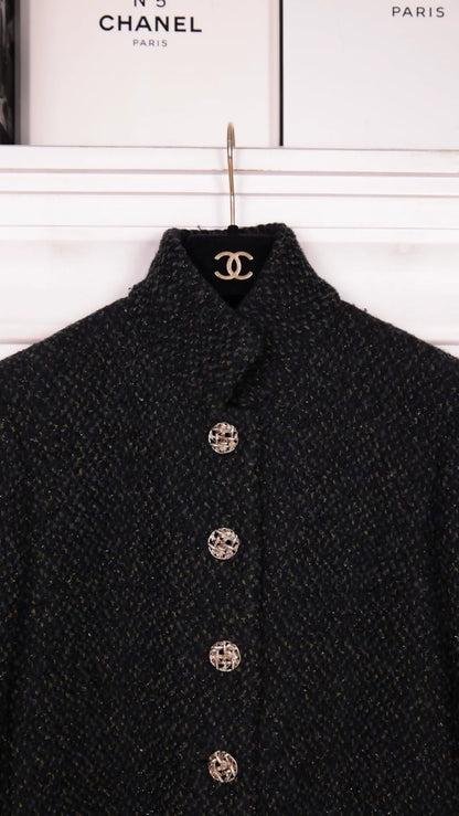 Chanel 2018 Black Green Tweed long Jacket