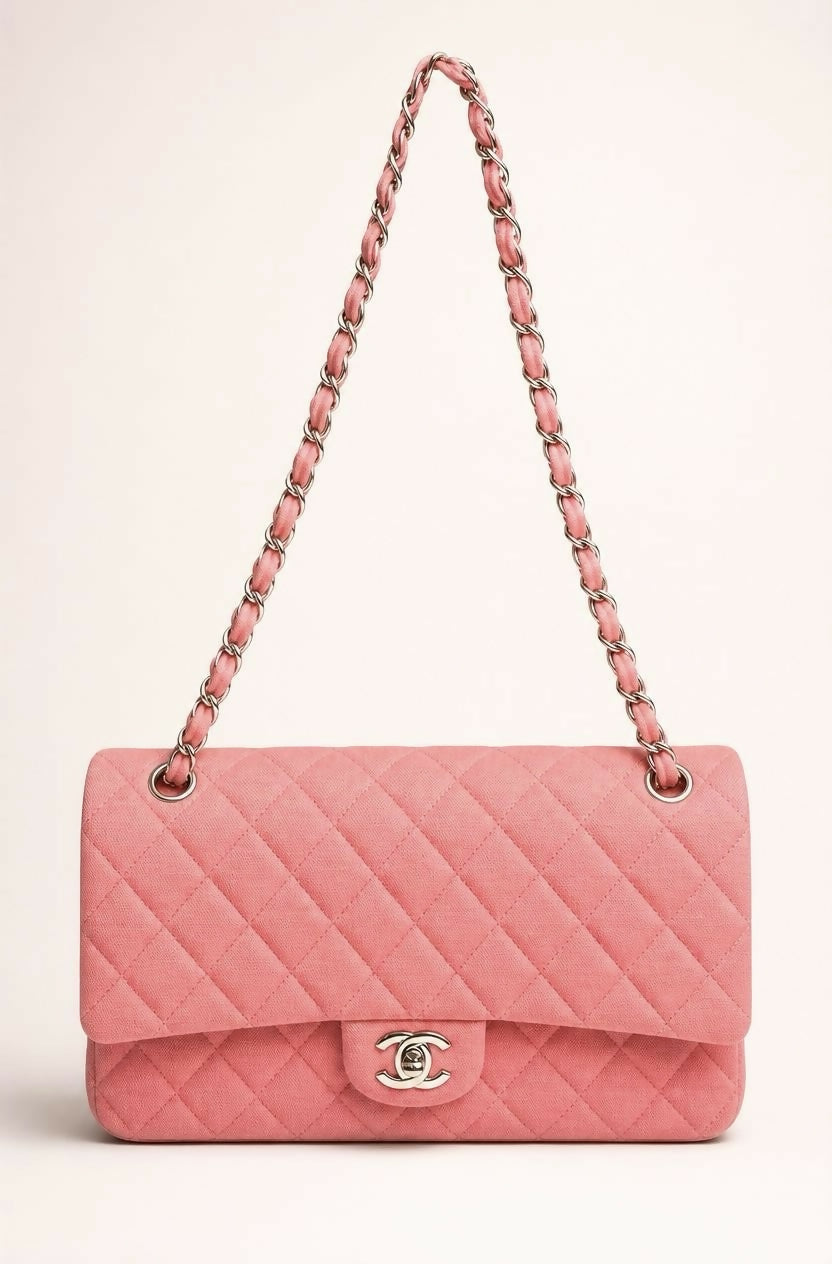 Chanel 14A Supermarket Pink Jersey Medium Classic Timeless Double Flap Bag