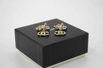 Chanel Vintage 10A Rhinestone Metal Triple CC Stud Earrings