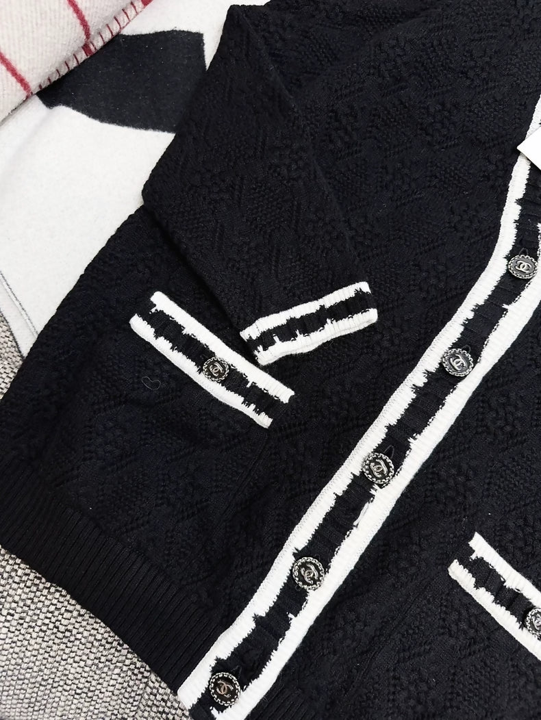 Chanel 22c Black and White Cardigan