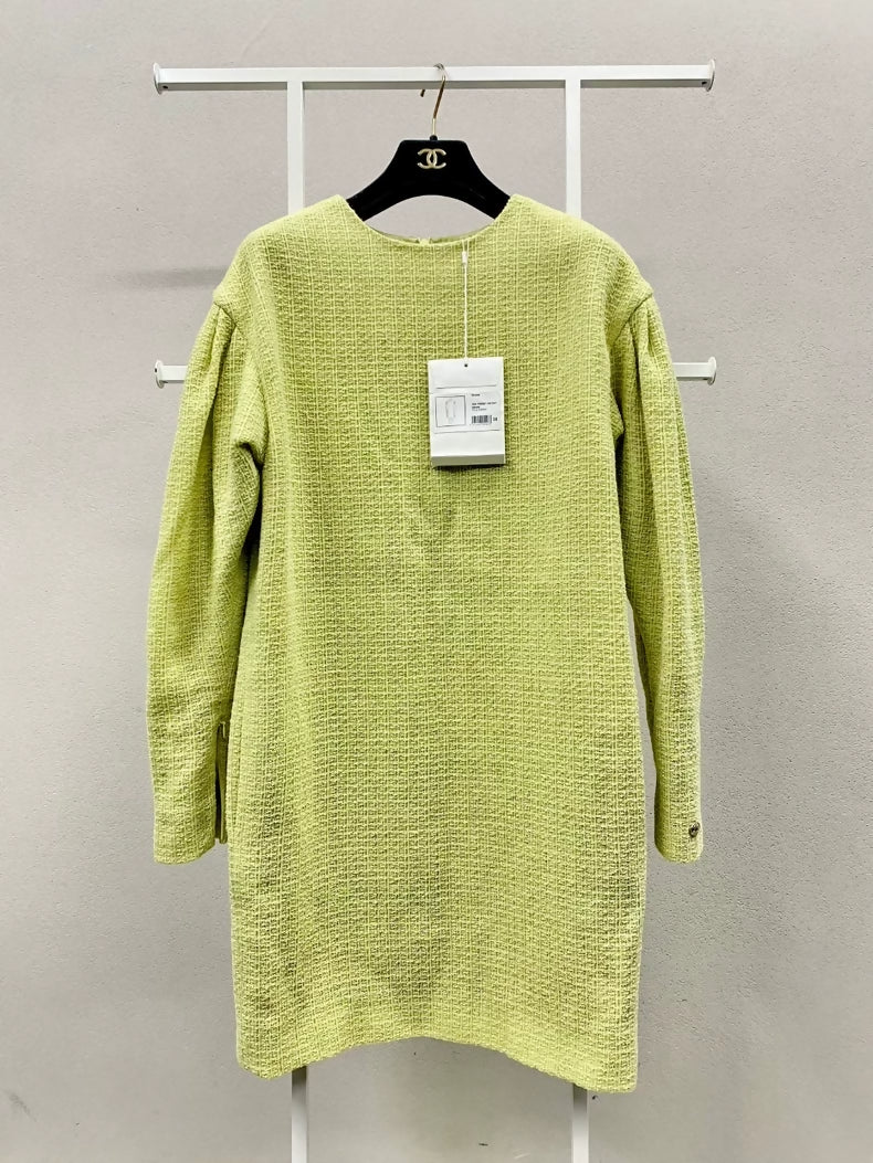 Chanel 20K avocado green woven round neck long-sleeved dress