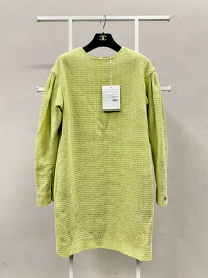 Chanel 20K avocado green woven round neck long-sleeved dress
