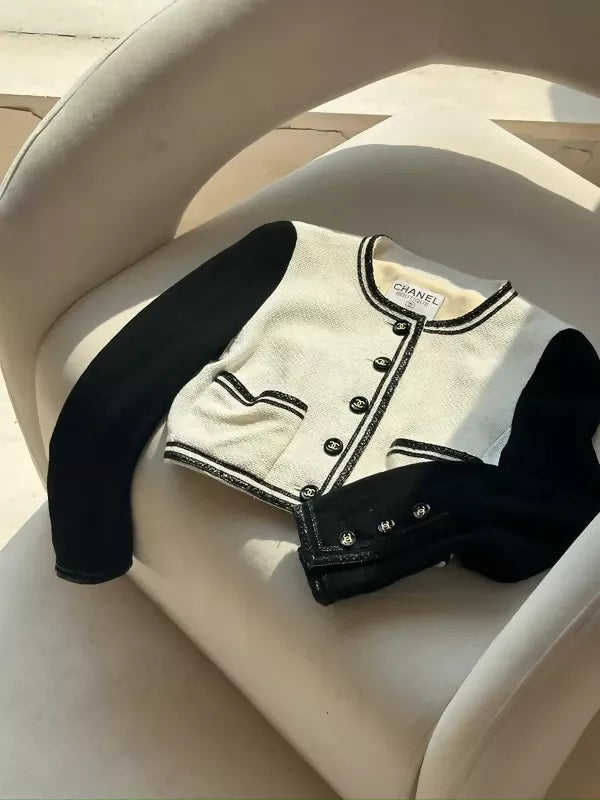 Chanel 1995 Black 
White Cropped Jacket