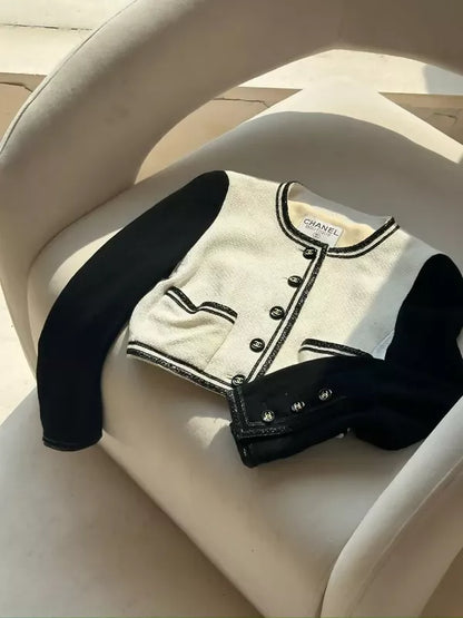 Chanel 1995 Black 
White Cropped Jacket