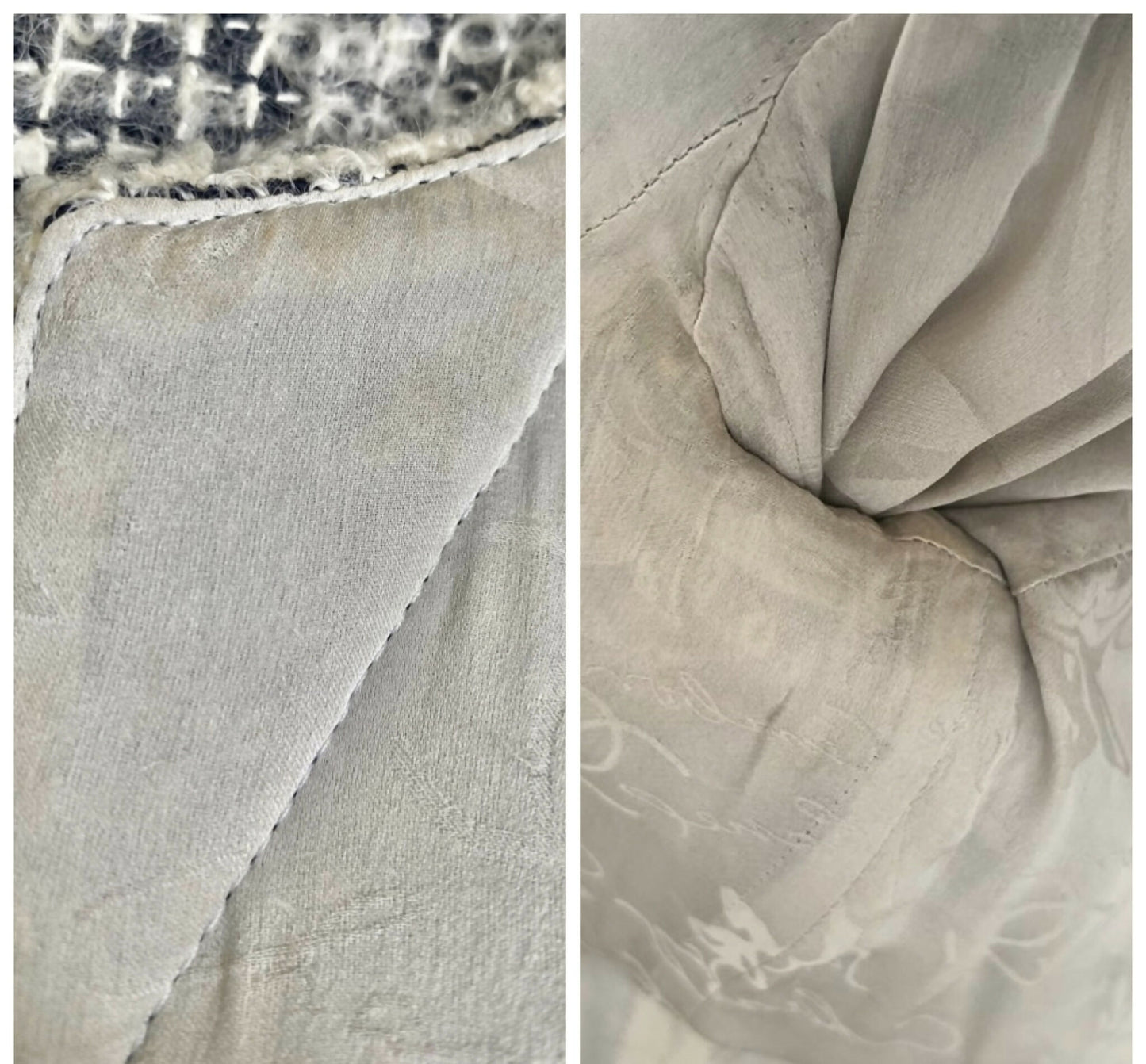 Chanel 10A Shanghai Shearling Tweed CC Grey Black Leather Trim Jacket Coat FR 36