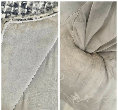 Chanel 10A Shanghai Shearling Tweed CC Grey Black Leather Trim Jacket Coat FR 36