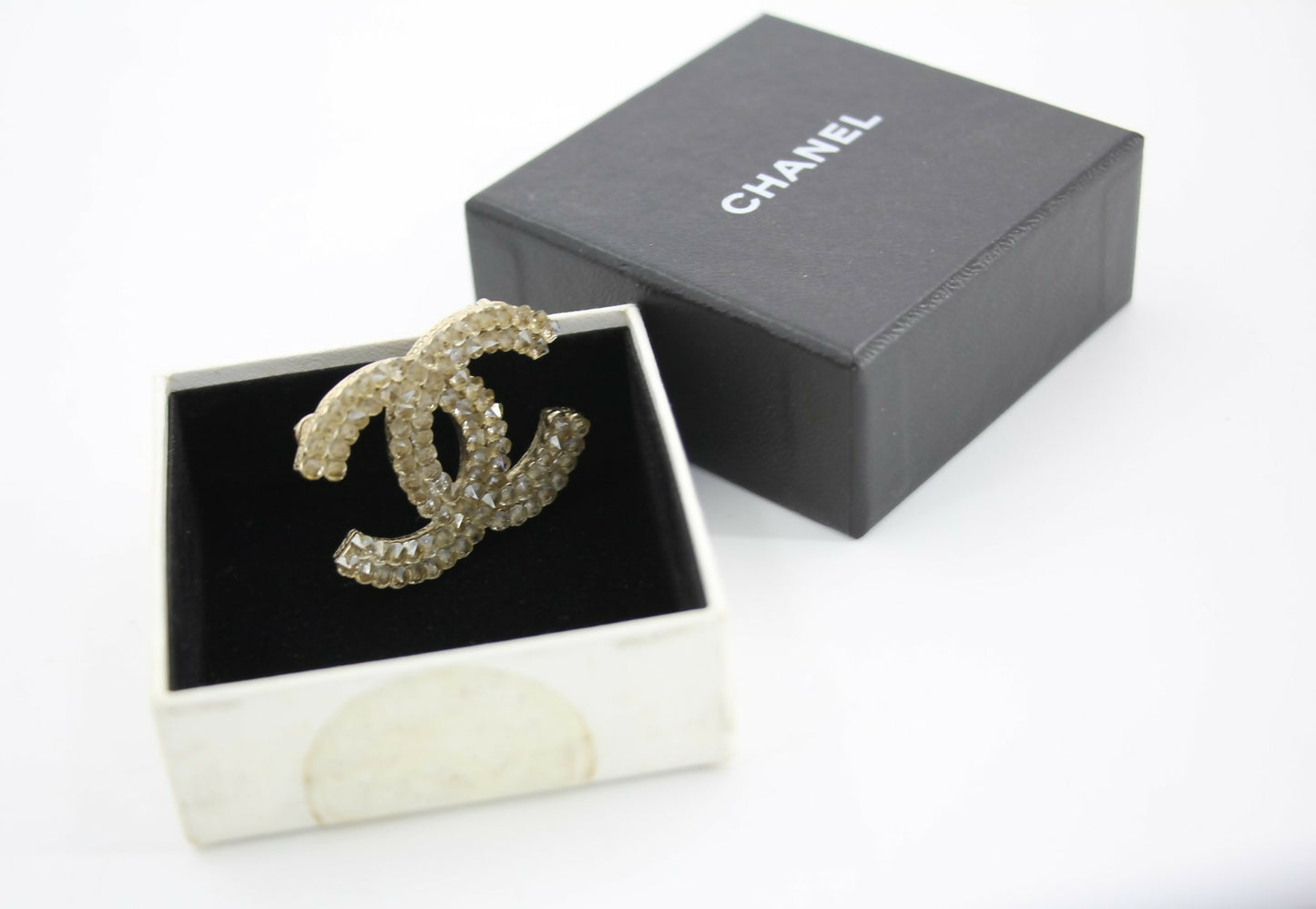 Chanel A12A Rhinestone Beige CC Brooch
