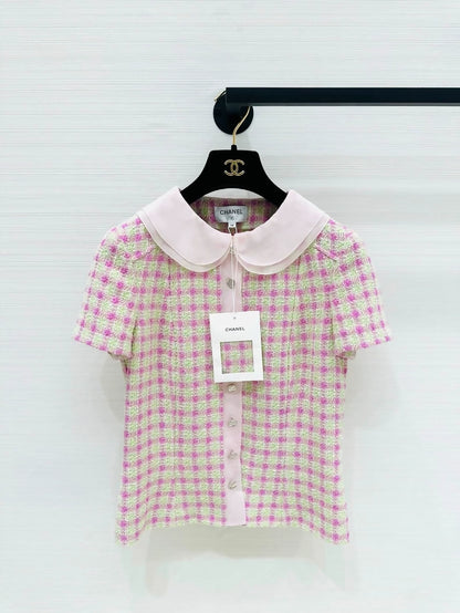 Chanel 25p pink and white tweed shirt