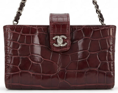 Rare Chanel Burgundy Crocodile Chain Holder Pouch Mini Clutch Bag