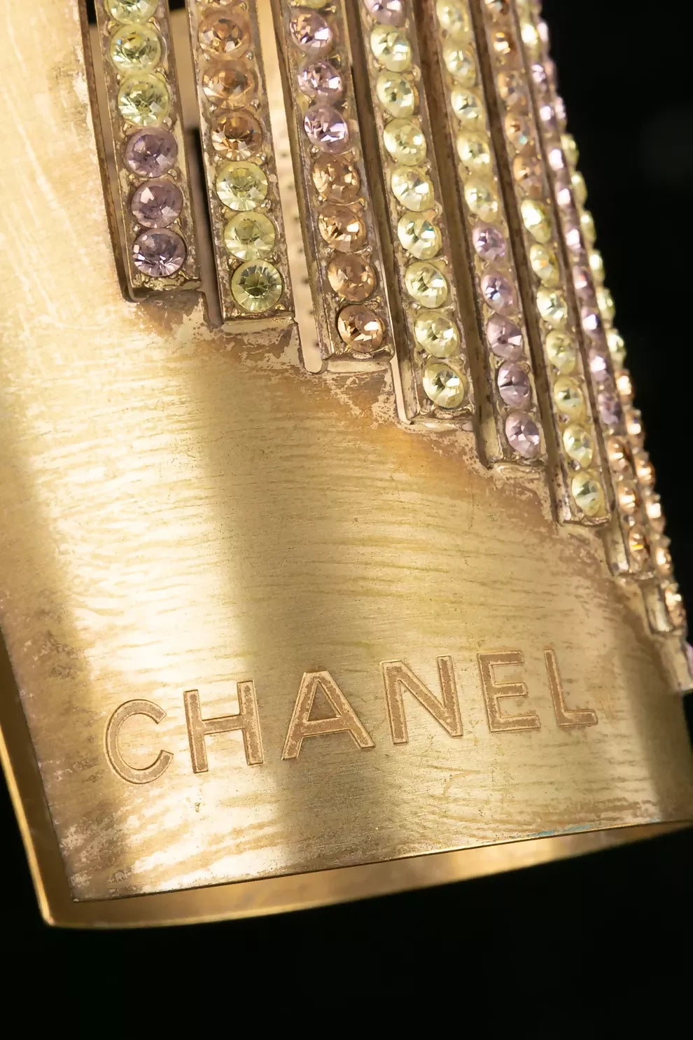 Chanel Gold-Tone Multicolor Strass Cuff Bracelet