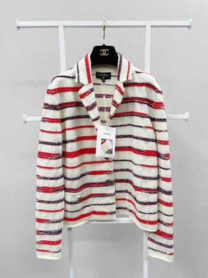Chanel white & red stripes two pocket jacket
