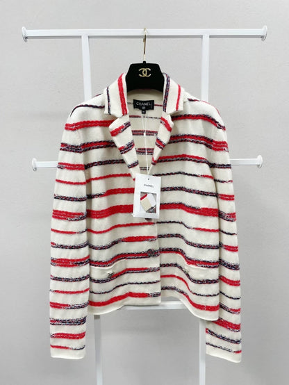 Chanel white & red stripes two pocket jacket