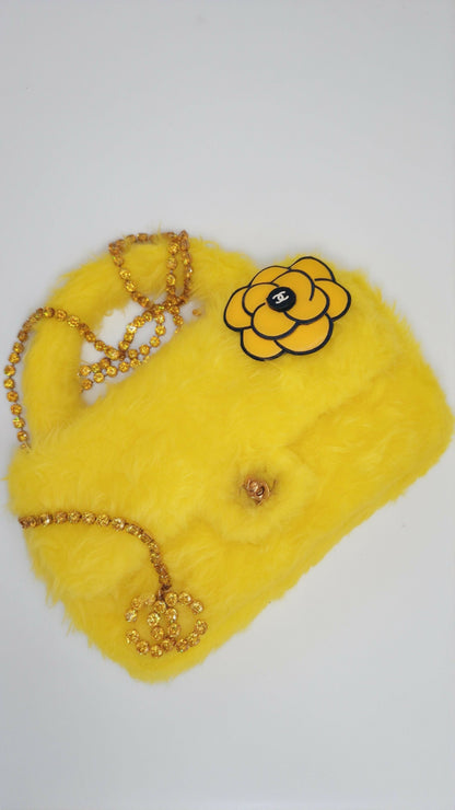 Chanel Vintage 1994 Yellow Fur Top Handle Bag
