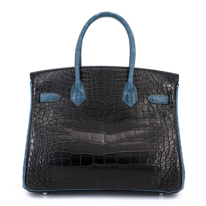 HERMÈS Birkin 30 Noir Colvert Matte Alligator Brushed Palladium