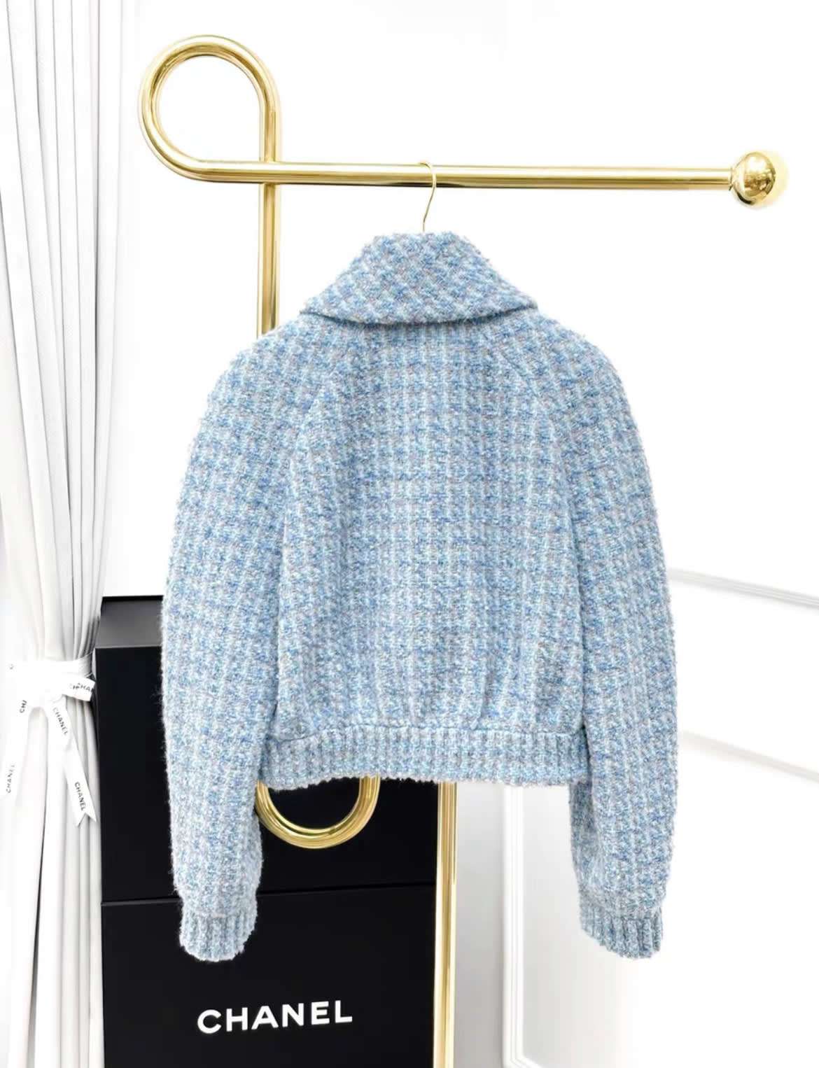 Chanel 22B blue plaid tweed short jacket