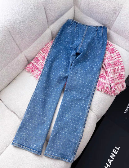 Chanel 23A blue denim polka dots cc logo