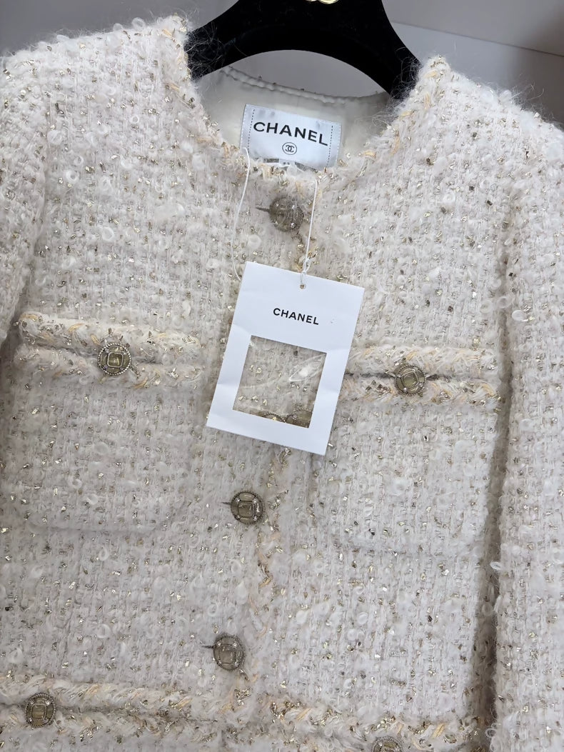 Chanel 19A Egyptian White Gold tweed jacket