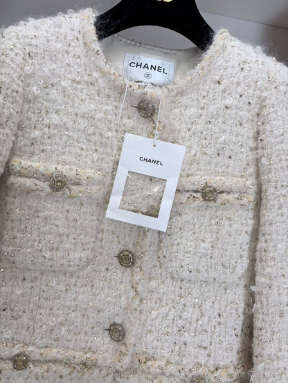 Chanel 19A Egyptian White Gold tweed jacket