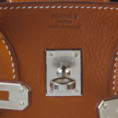 HERMÈS Birkin 25 Fauve Barenia Faubourg Palladium hardware