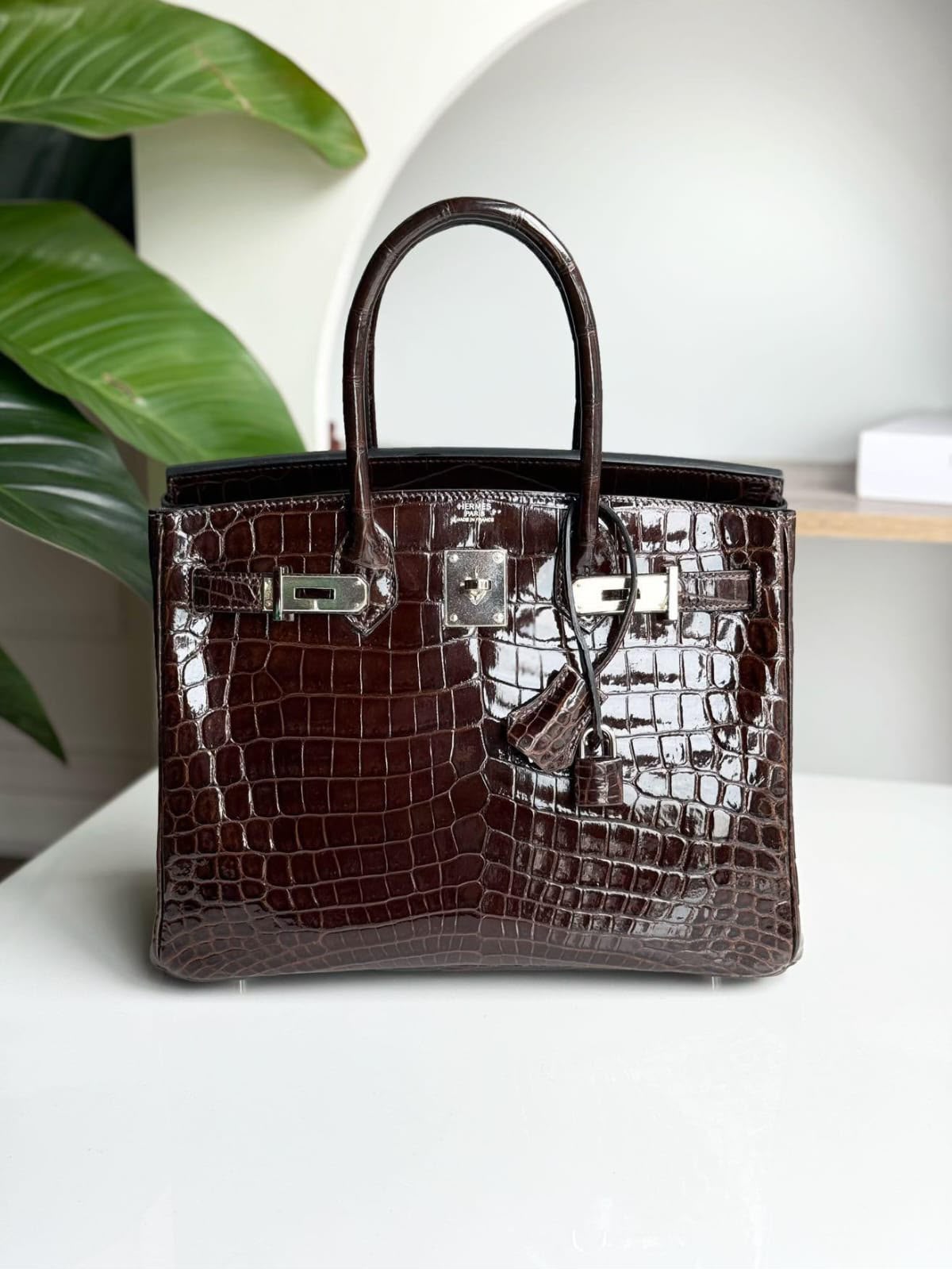 Hermes Birkin 30 Havane Shiny Niloticus alligator leather palladium hardware